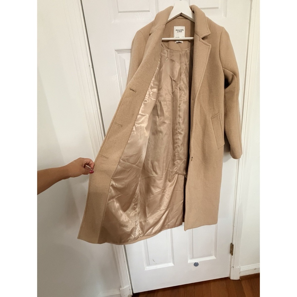 Abercrombie The A&F Dad Coat Camel Wool Blend Long Overcoat Quiet Luxury Size S - Picture 5 of 10